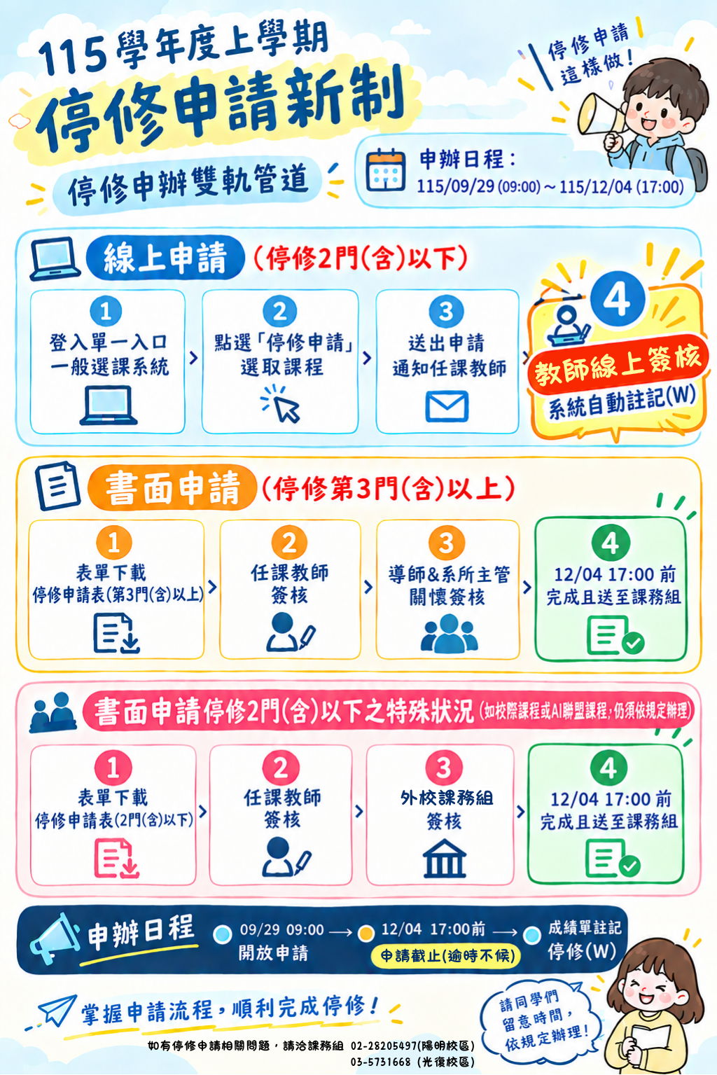 115學年度起實施「停修申請新制」 ‘Course Withdrawal Procedure’ starting from the 2026 academic year.